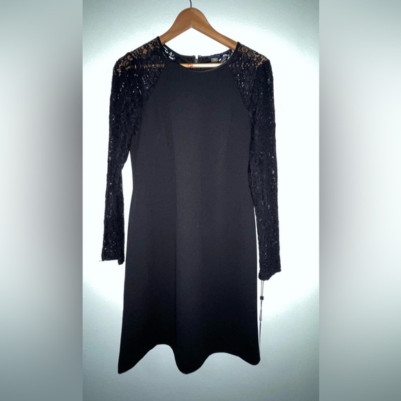 NWT Tommy Hilfiger Womens Black Lace Sleeves Mini Shift Dress Size 10 - Picture 3 of 8